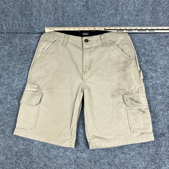 Dickies Cargo Shorts Mens 32 Khaki Utility Workwear Carpenter Outdoor Stained - Picture 1 of 9